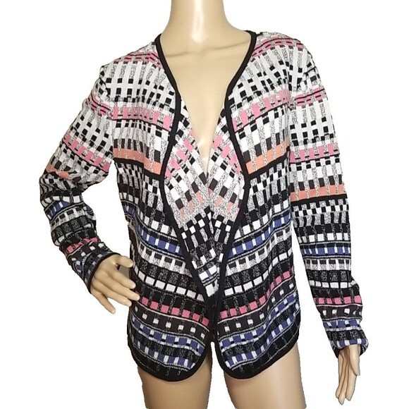 Stylish Women's Multicolor Open-Front Sweater - Picture 1 of 8